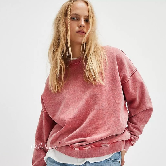 Free People Tops - NEW Free People Falling Forward Snow Washed Destroyed Crew